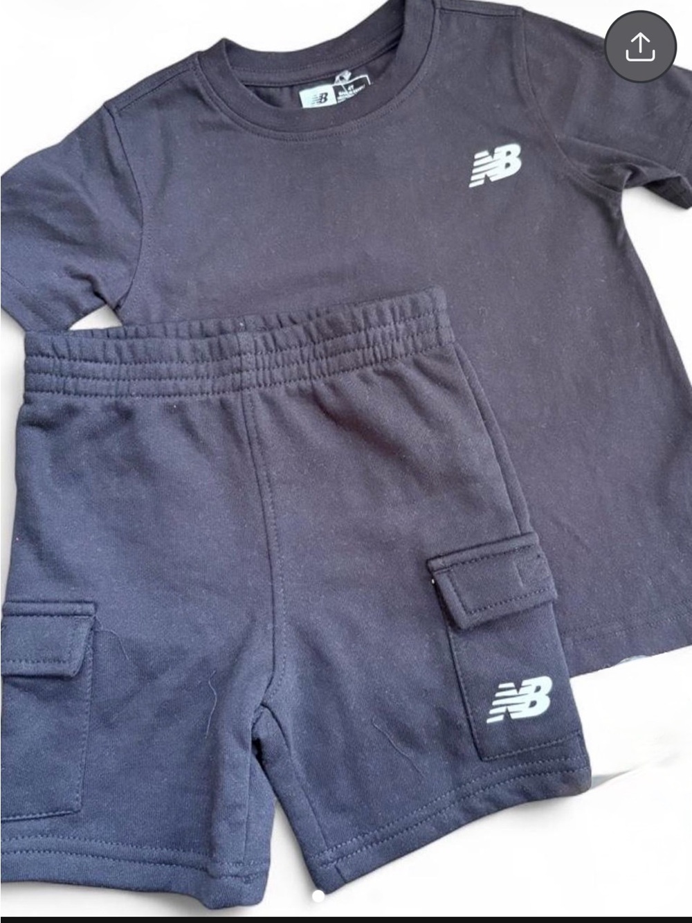 New Balance Black Logo Short Sleeve Tee and Cargo Shorts Set